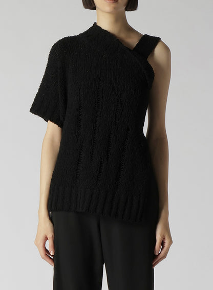 3G PLAIN STITCH/SLIP STITCH ASYMMETRIC SLV PULLOVER