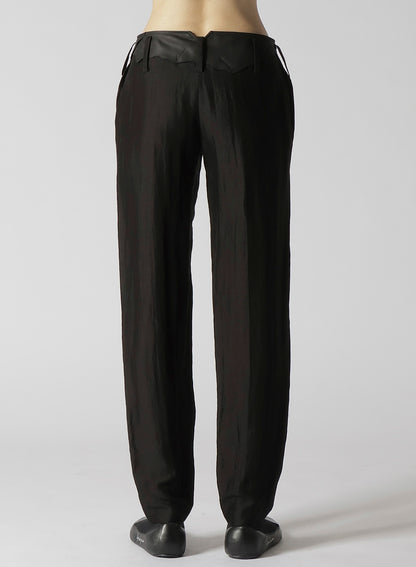 HIGH TWISTED GABARDINE LEATHER DETAIL PANTS