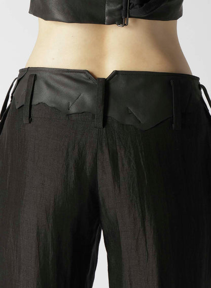 HIGH TWISTED GABARDINE LEATHER DETAIL PANTS