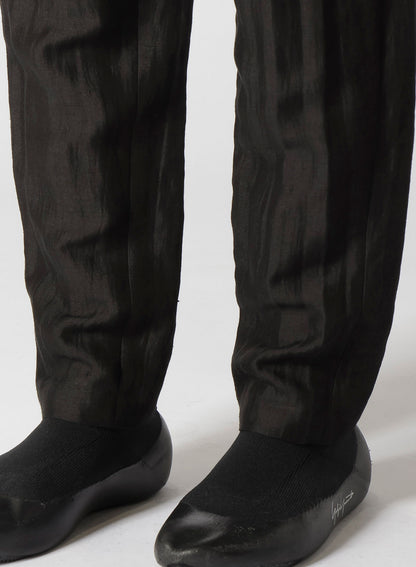 HIGH TWISTED GABARDINE LEATHER DETAIL PANTS