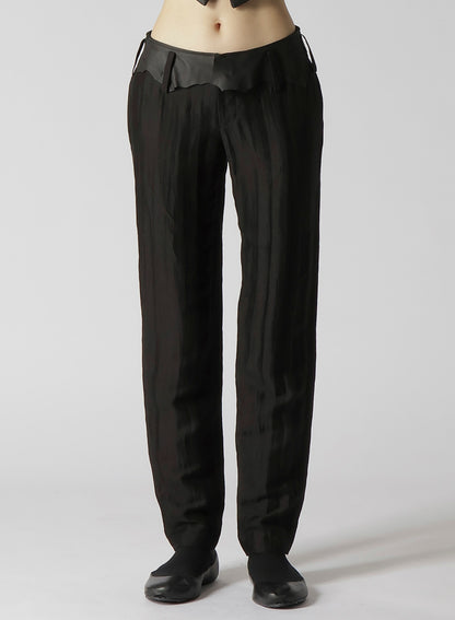 HIGH TWISTED GABARDINE LEATHER DETAIL PANTS