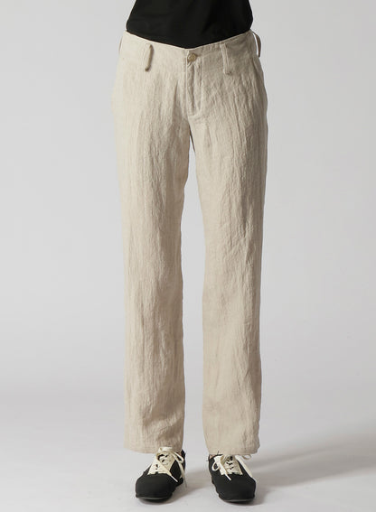 NATURAL WASHED LINEN LOW-RISE STRAIGHT FIT PANTS