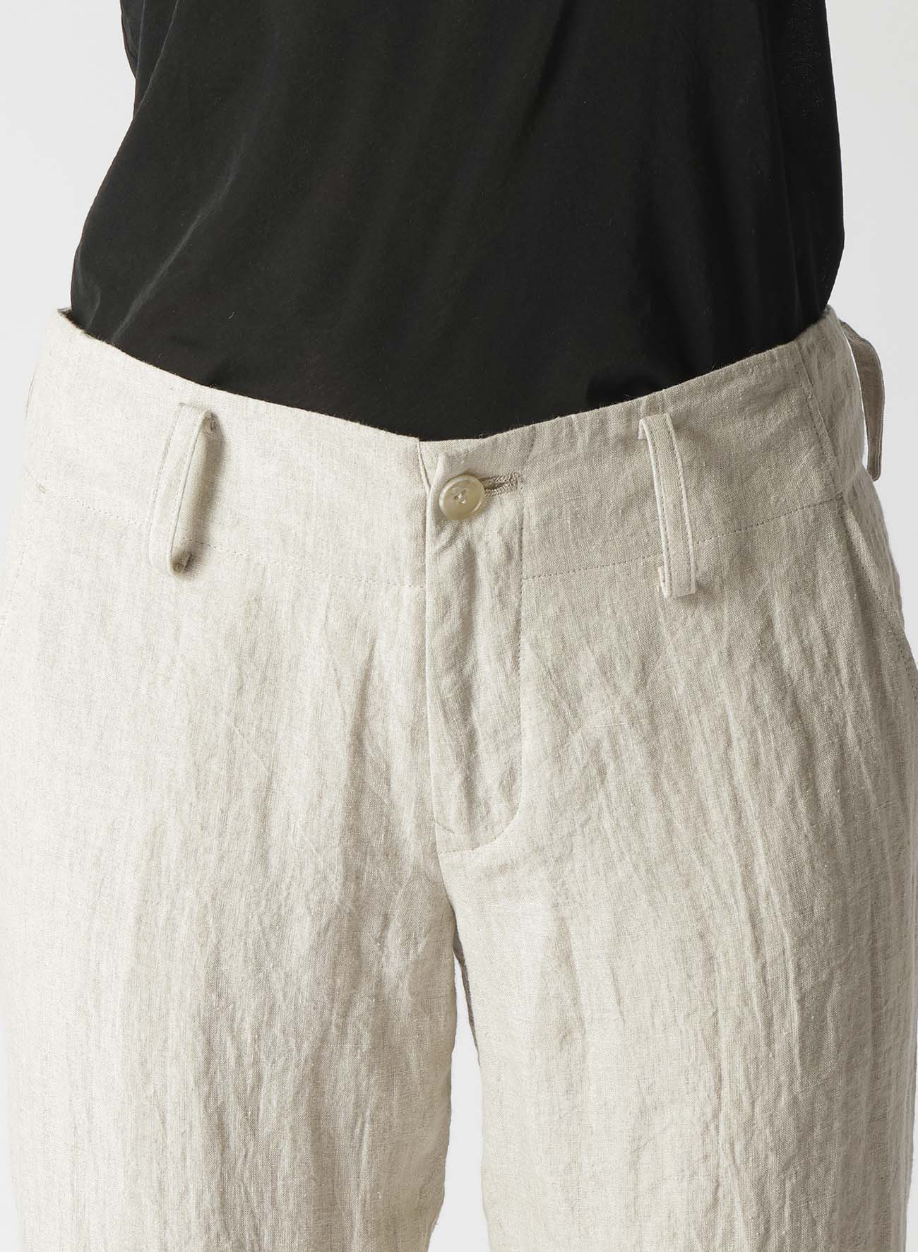 NATURAL WASHED LINEN LOW-RISE STRAIGHT FIT PANTS