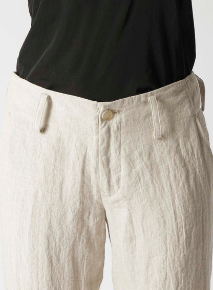 NATURAL WASHED LINEN LOW-RISE STRAIGHT FIT PANTS