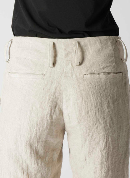 NATURAL WASHED LINEN LOW-RISE STRAIGHT FIT PANTS