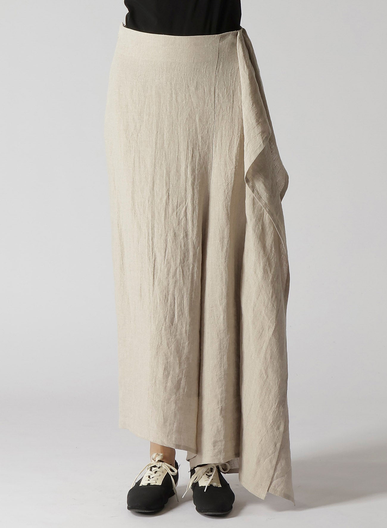 NATURAL WASHED LINEN DRAPE DETAIL SKIRT PANTS