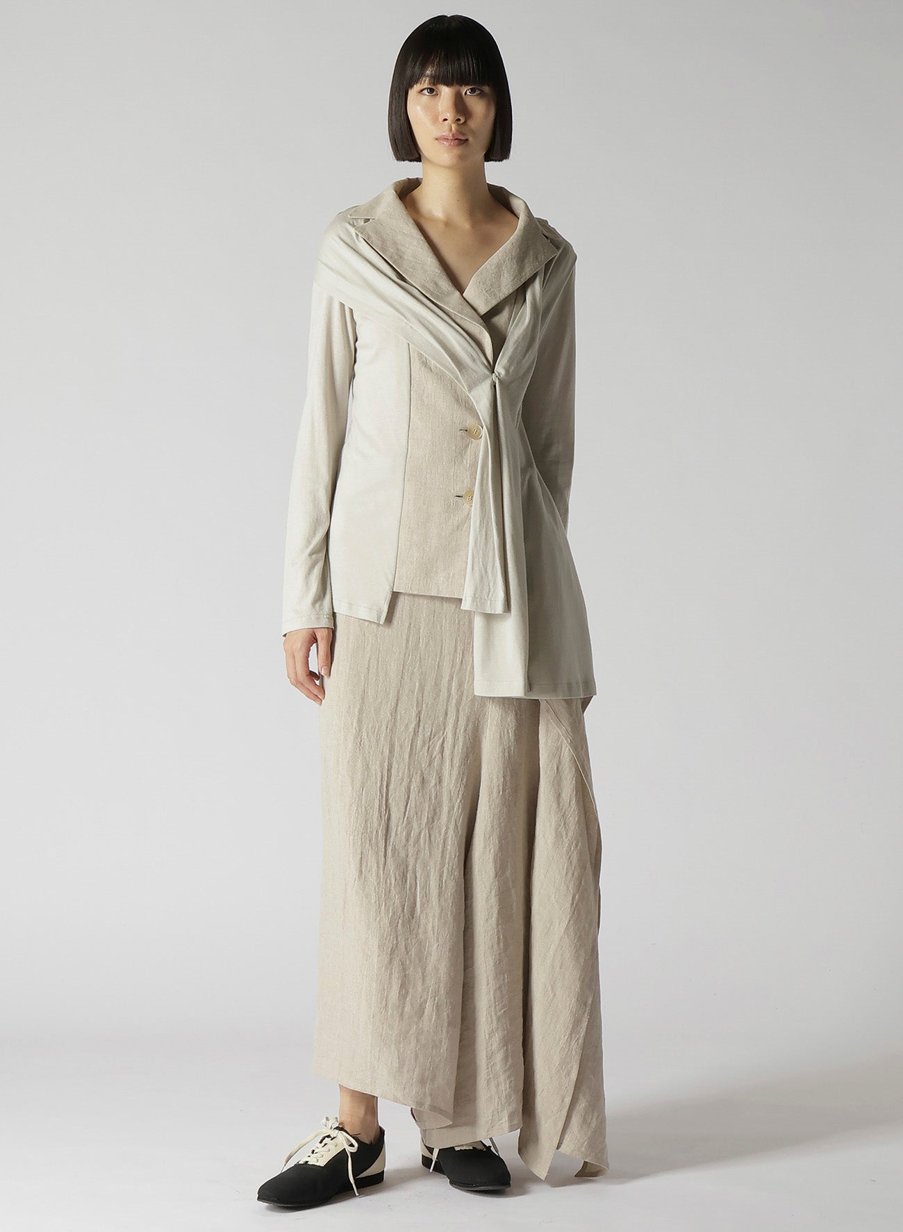 NATURAL WASHED LINEN DRAPE DETAIL SKIRT PANTS