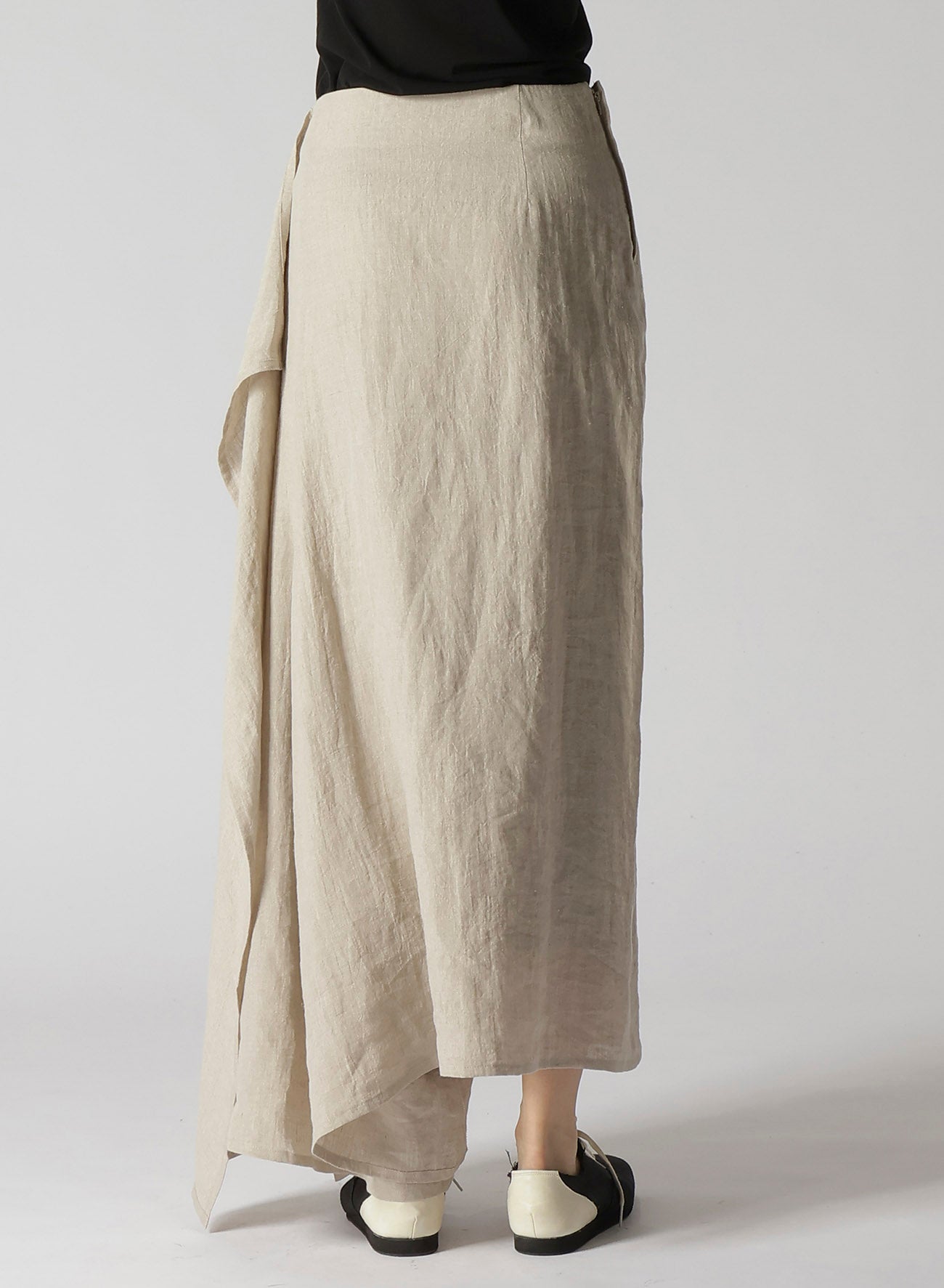 NATURAL WASHED LINEN DRAPE DETAIL SKIRT PANTS