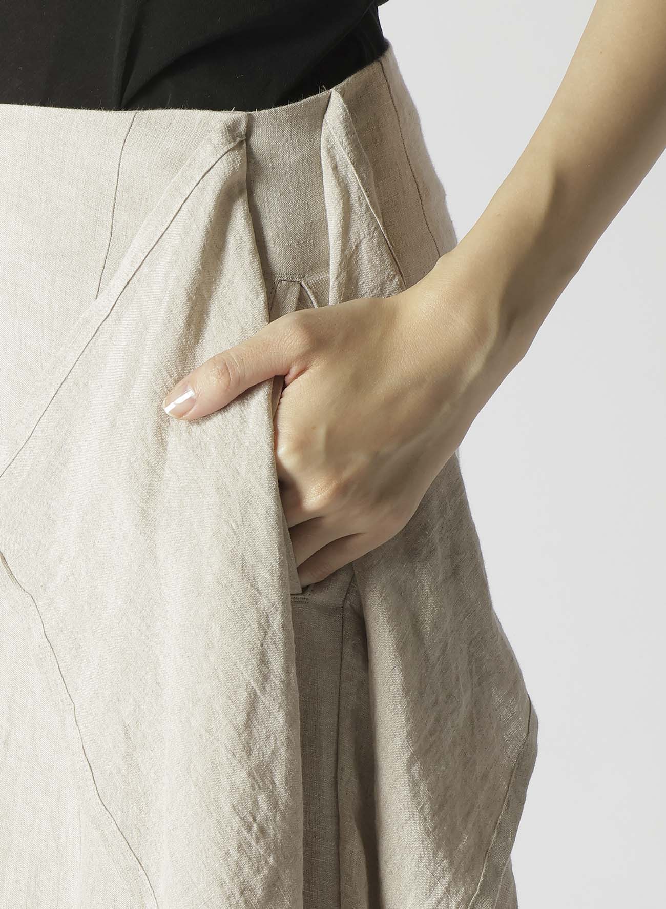 NATURAL WASHED LINEN DRAPE DETAIL SKIRT PANTS