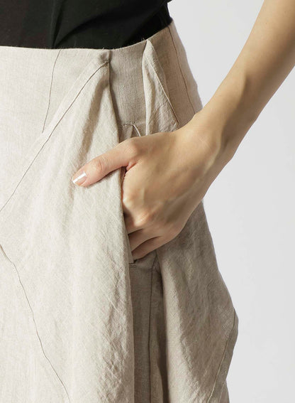 NATURAL WASHED LINEN DRAPE DETAIL SKIRT PANTS