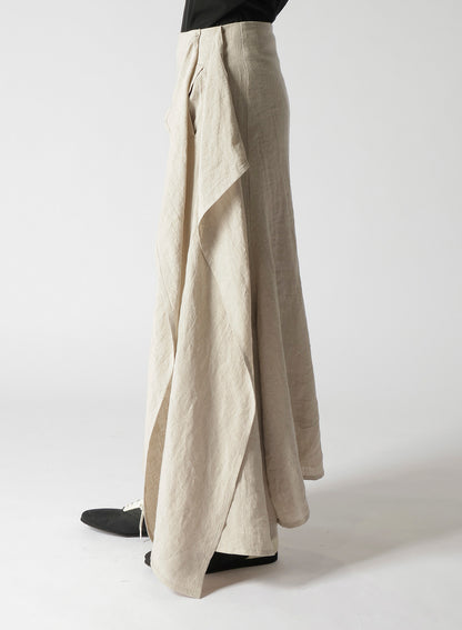 NATURAL WASHED LINEN DRAPE DETAIL SKIRT PANTS