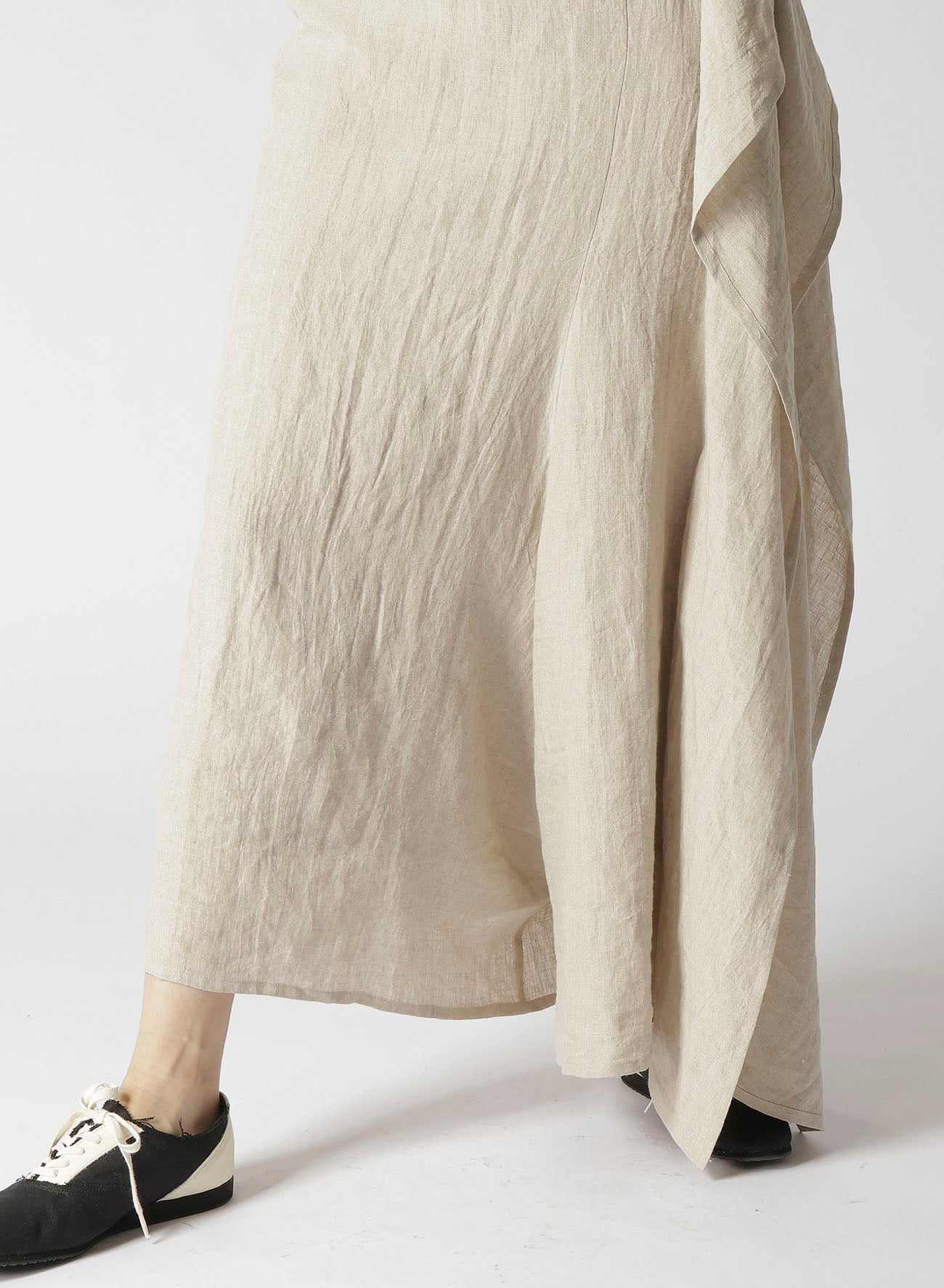 NATURAL WASHED LINEN DRAPE DETAIL SKIRT PANTS