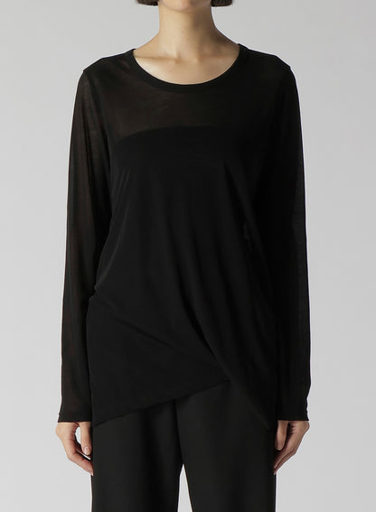 HIGH TWISTED JERSEY SIDE DRAPED LONG SLV TOP