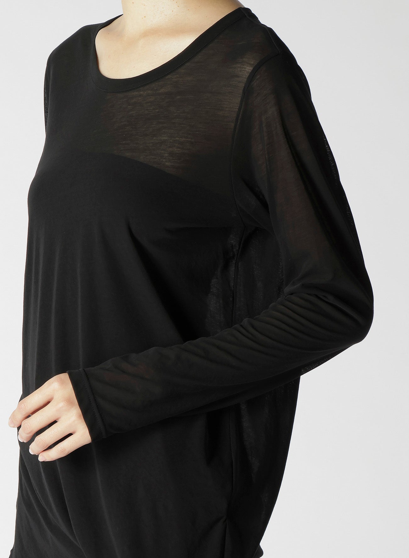 HIGH TWISTED JERSEY SIDE DRAPED LONG SLV TOP