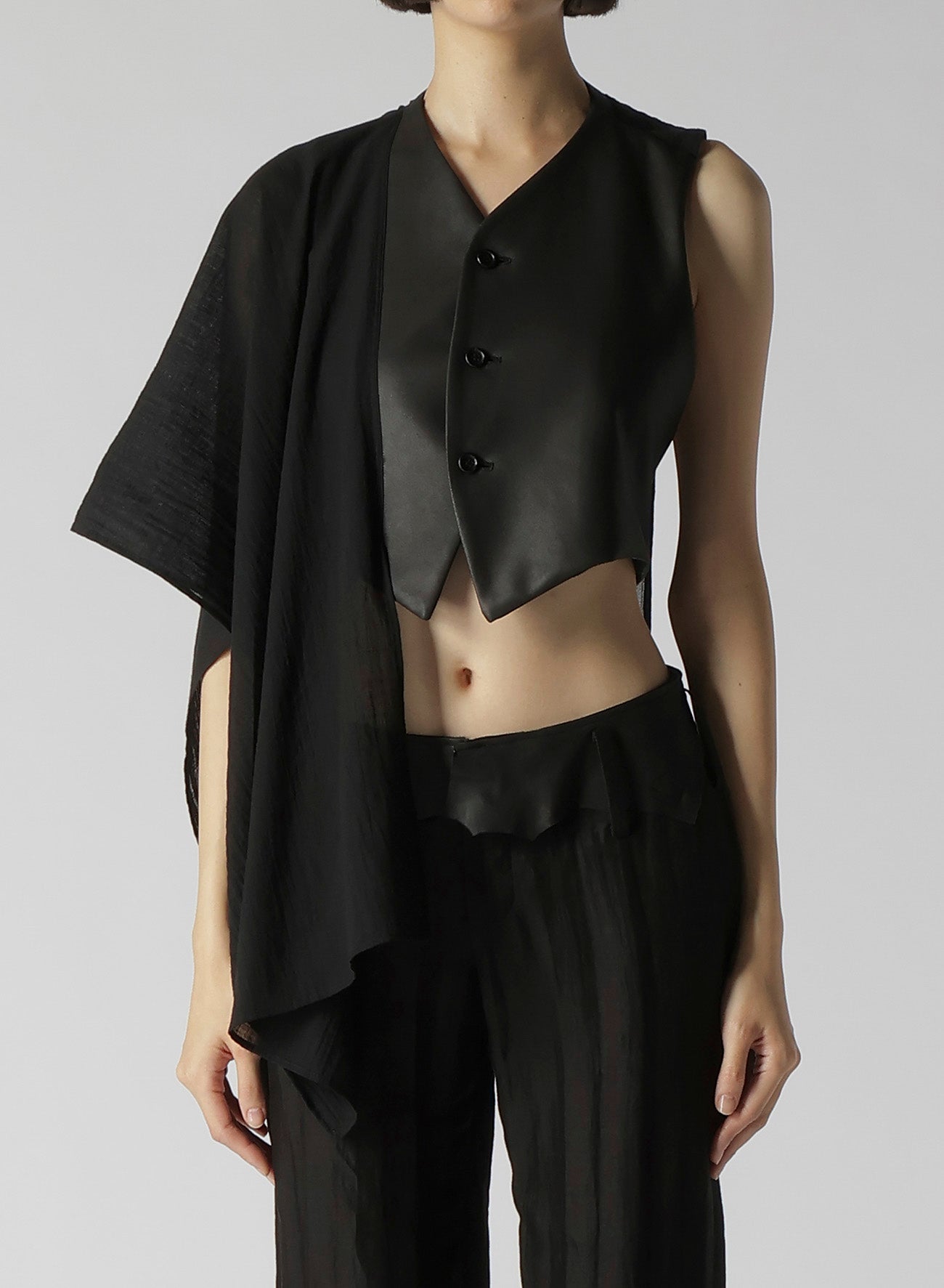 DOUBLE FACE GOAT LEATHER R STOLE DETAIL VEST – THE SHOP YOHJI YAMAMOTO