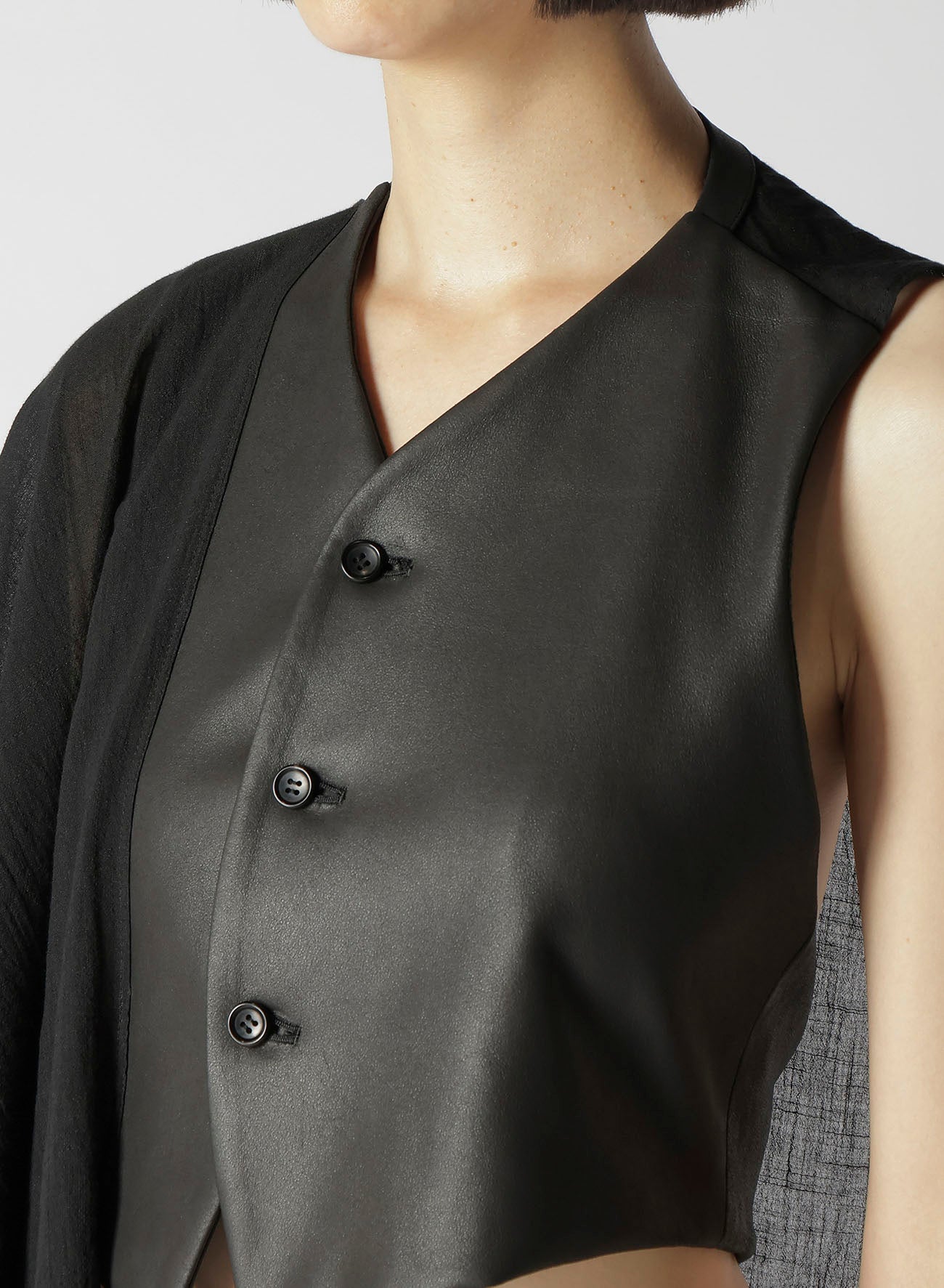 DOUBLE FACE GOAT LEATHER R STOLE DETAIL VEST – THE SHOP YOHJI YAMAMOTO