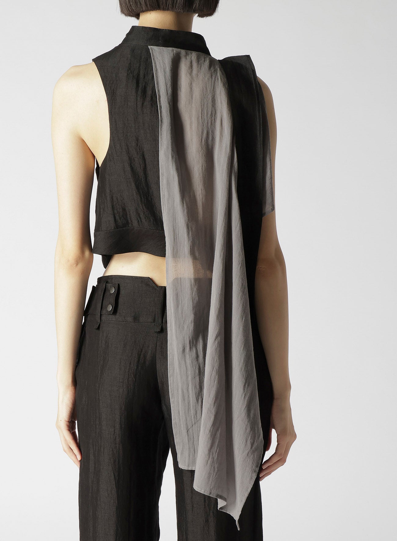 HIGH TWISTED GABARDINE BELTED UNBALANCE VEST