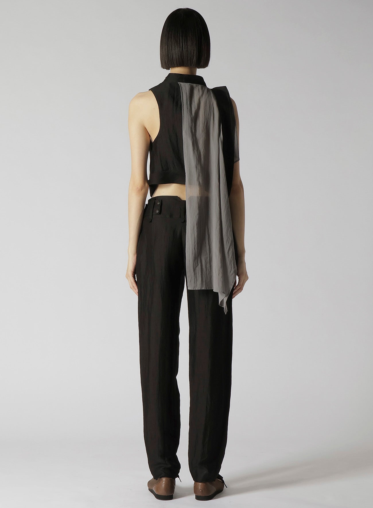 HIGH TWISTED GABARDINE BELTED UNBALANCE VEST