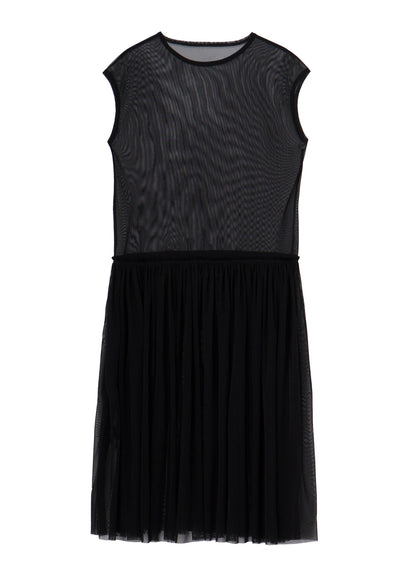 WOOLY TULLE GATHERED SLEEVELESS DRESS