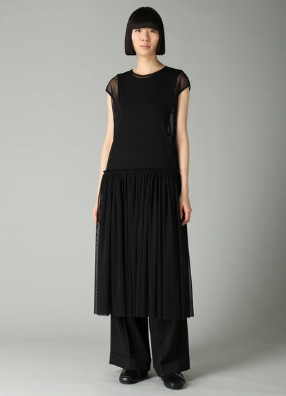 WOOLY TULLE GATHERED SLEEVELESS DRESS