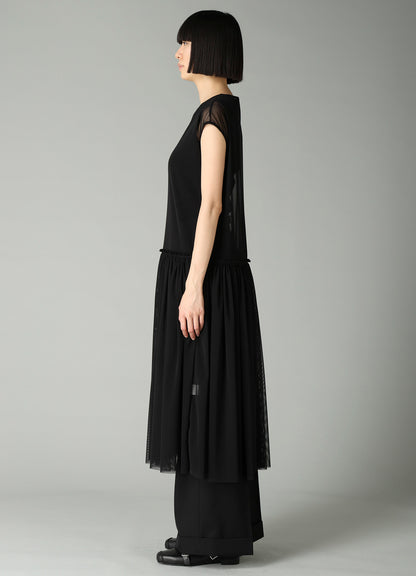 WOOLY TULLE GATHERED SLEEVELESS DRESS