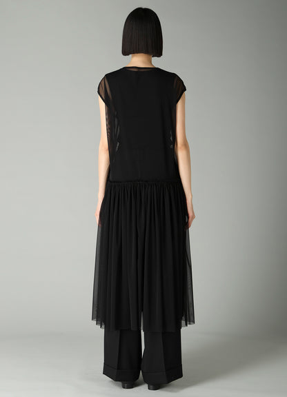 WOOLY TULLE GATHERED SLEEVELESS DRESS
