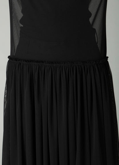 WOOLY TULLE GATHERED SLEEVELESS DRESS