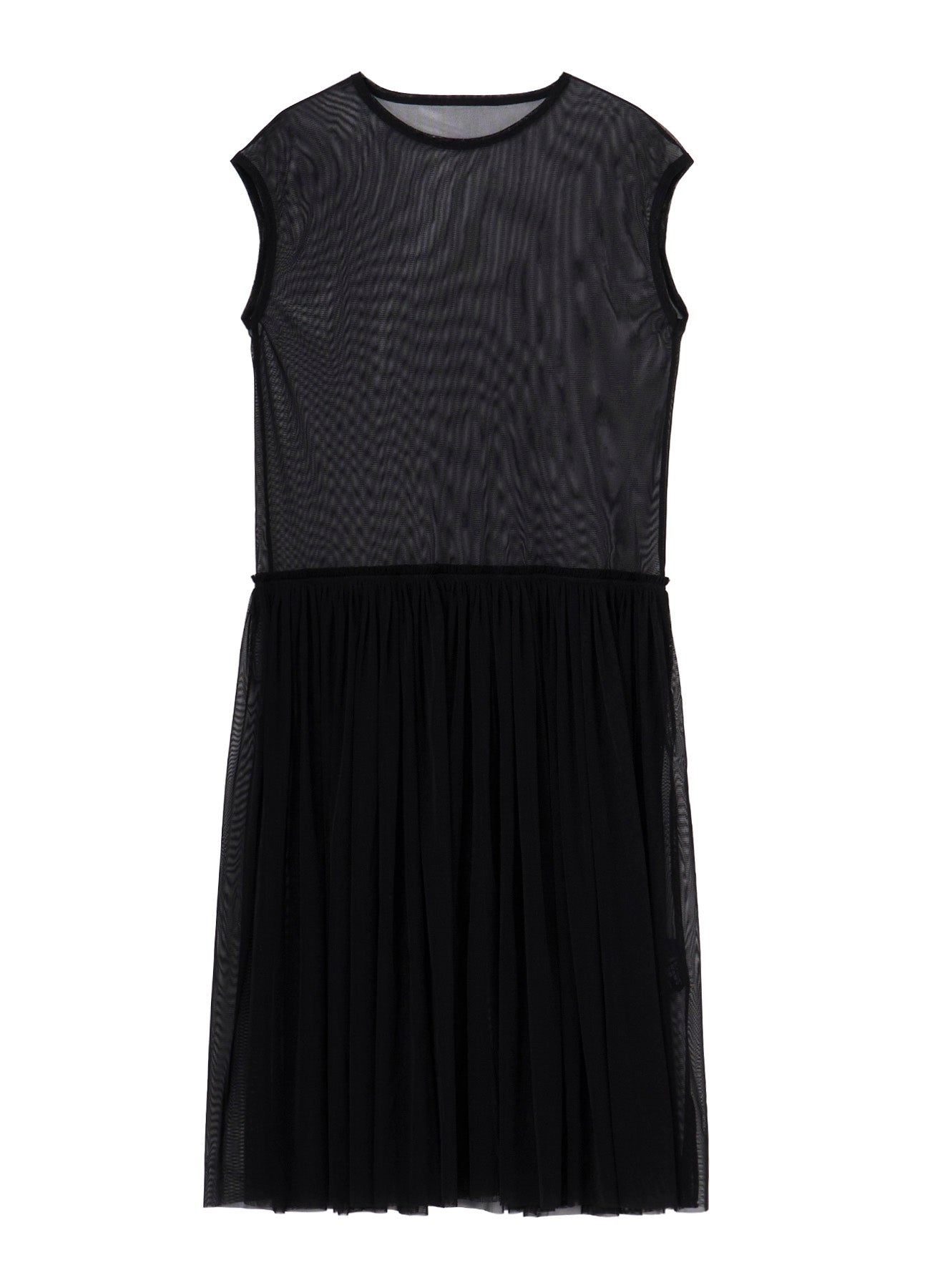 WOOLY TULLE GATHERED SLEEVELESS DRESS