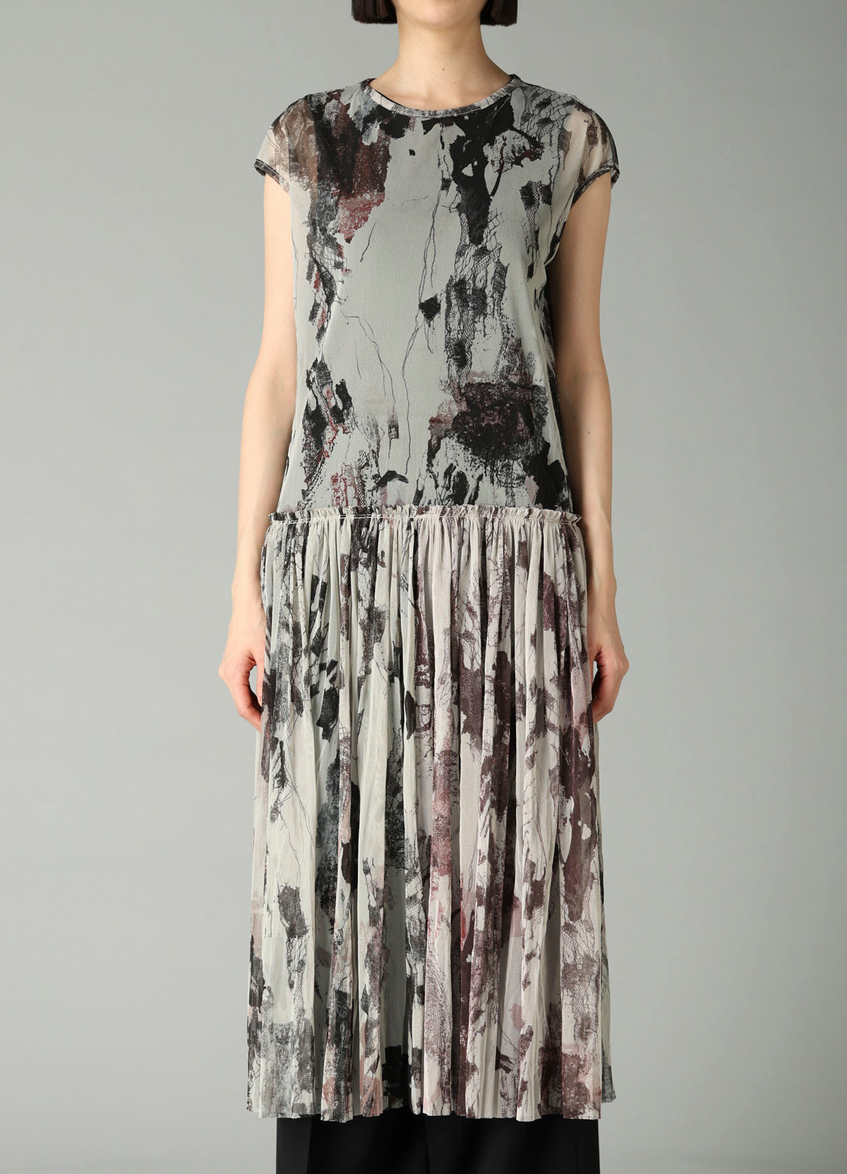 WOOLY TULLE PT GATHERED SLEEVELESS DRESS