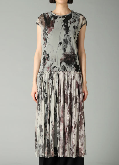 WOOLY TULLE PT GATHERED SLEEVELESS DRESS