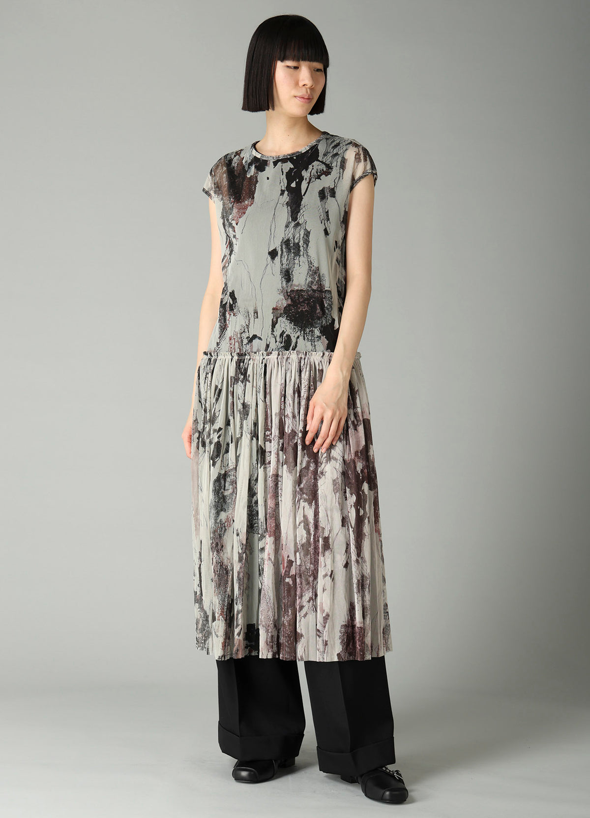 WOOLY TULLE PT GATHERED SLEEVELESS DRESS