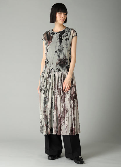 WOOLY TULLE PT GATHERED SLEEVELESS DRESS