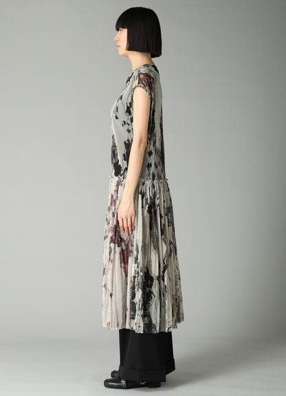 WOOLY TULLE PT GATHERED SLEEVELESS DRESS