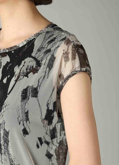 WOOLY TULLE PT GATHERED SLEEVELESS DRESS