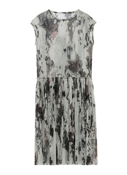 WOOLY TULLE PT GATHERED SLEEVELESS DRESS