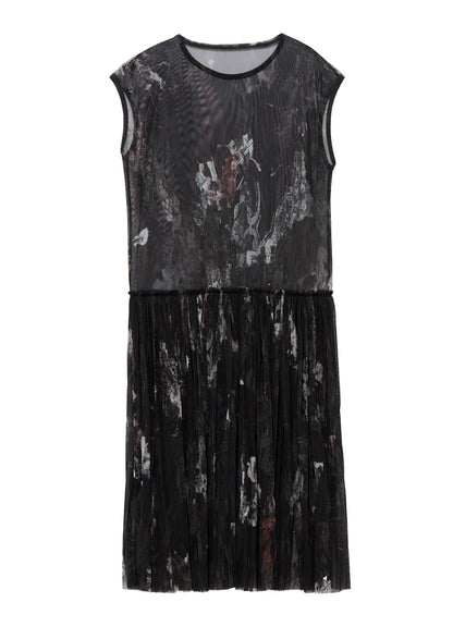 WOOLY TULLE PT GATHERED SLEEVELESS DRESS