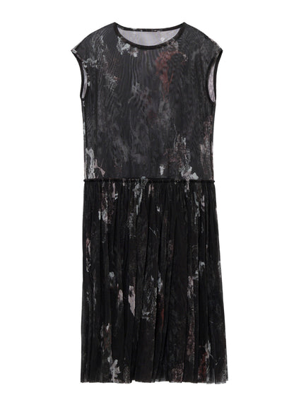 WOOLY TULLE PT GATHERED SLEEVELESS DRESS