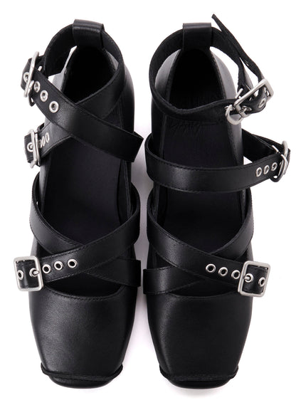 OIL SMOOTH LEATHER 3 STRAPS PUMPS