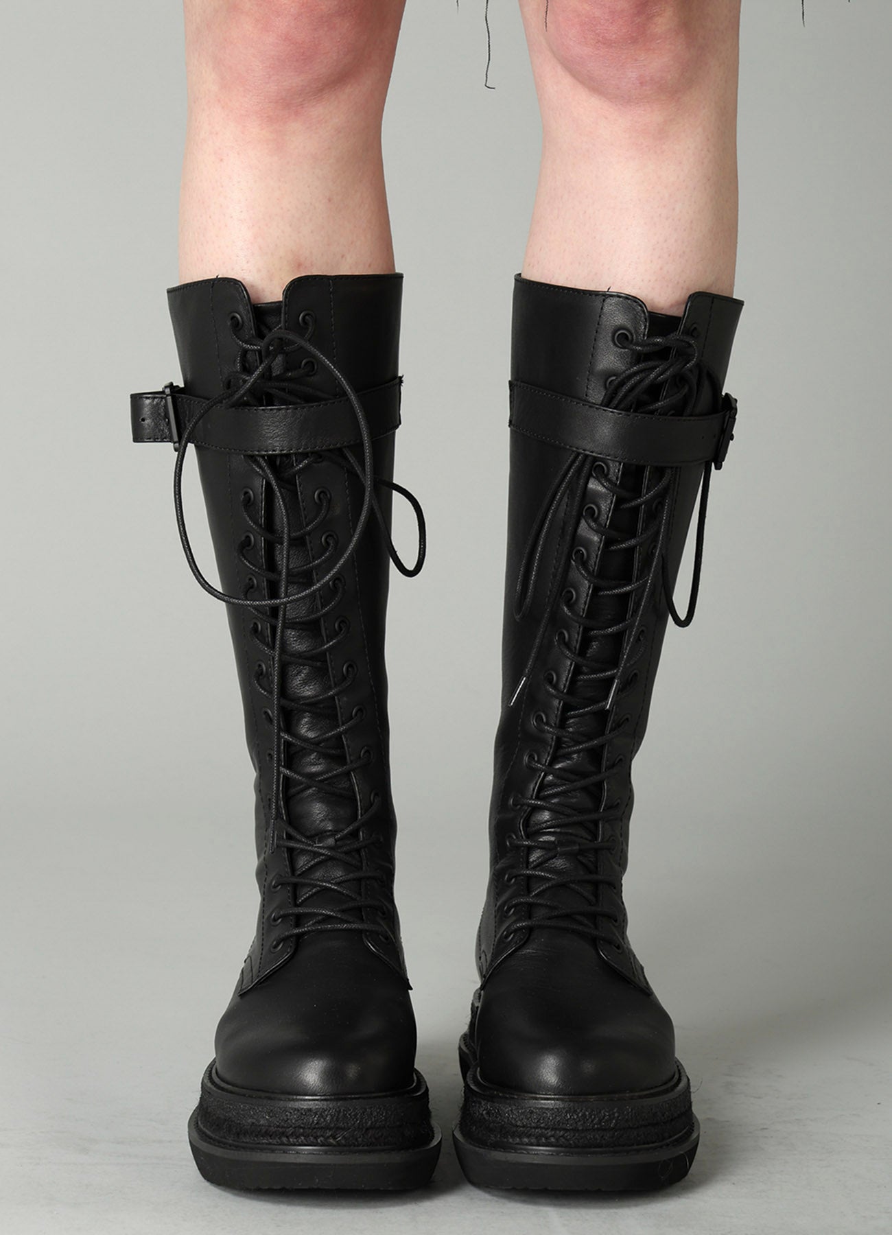 SOFT OIL LEATHER B LONG LACE UP BOOTS