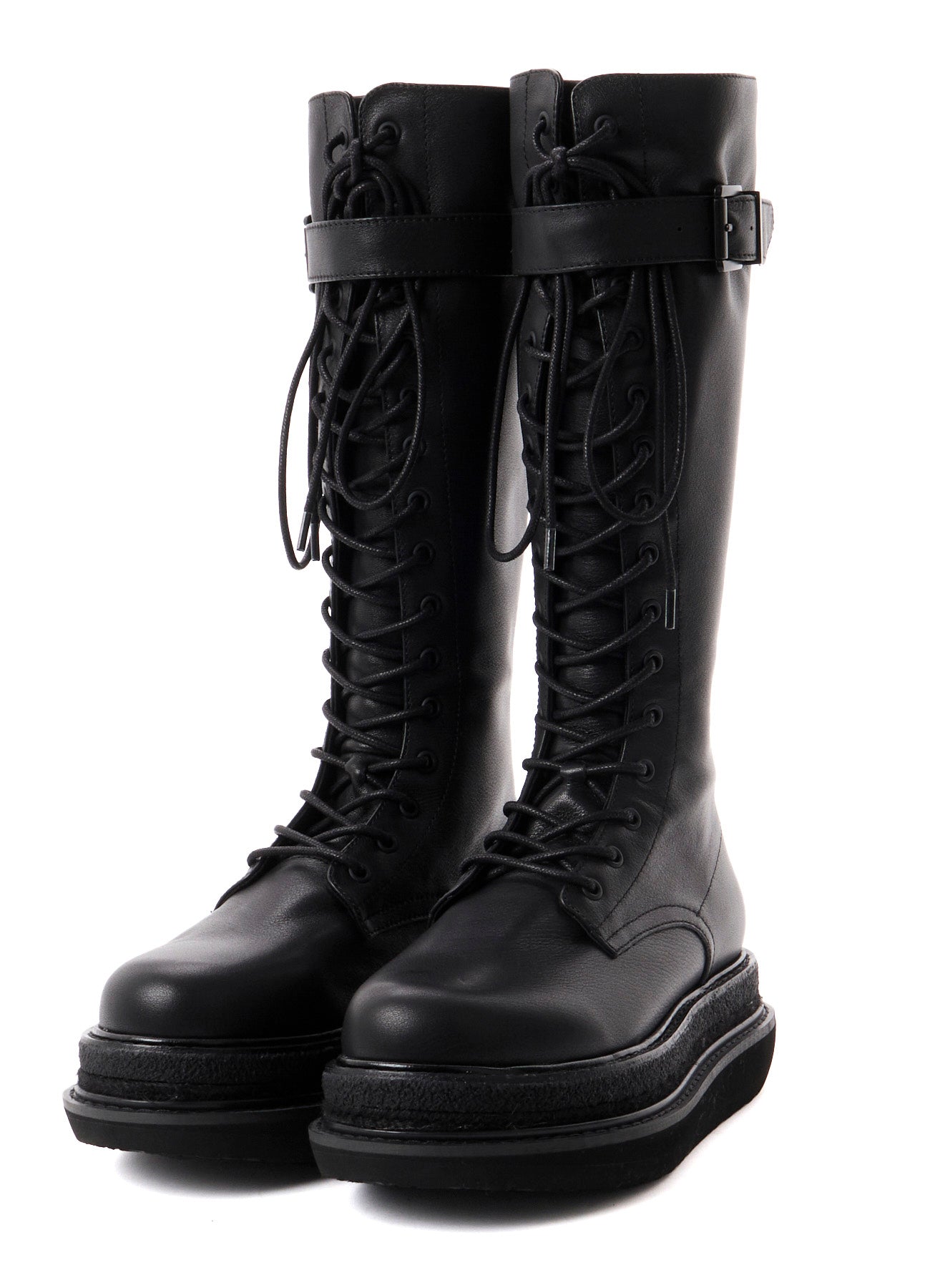 SOFT OIL LEATHER B LONG LACE UP BOOTS