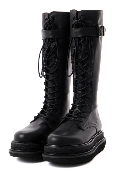 SOFT OIL LEATHER B LONG LACE UP BOOTS