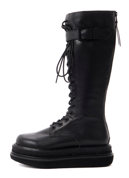 SOFT OIL LEATHER B LONG LACE UP BOOTS