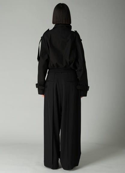 MILITARY BACKSIDE SATIN SHORT TRENCH JACKET