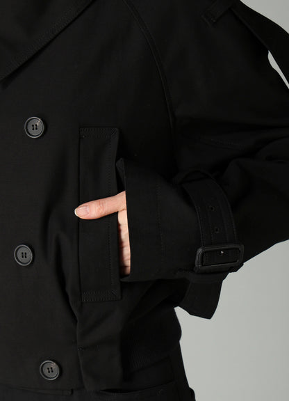 MILITARY BACKSIDE SATIN SHORT TRENCH JACKET