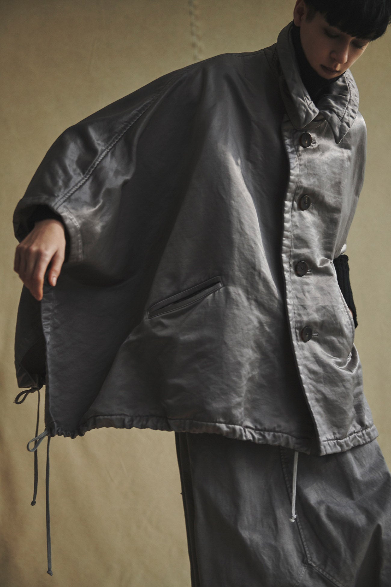 N/C TWILL FLEECY LINING R-CAPE PONCHO J