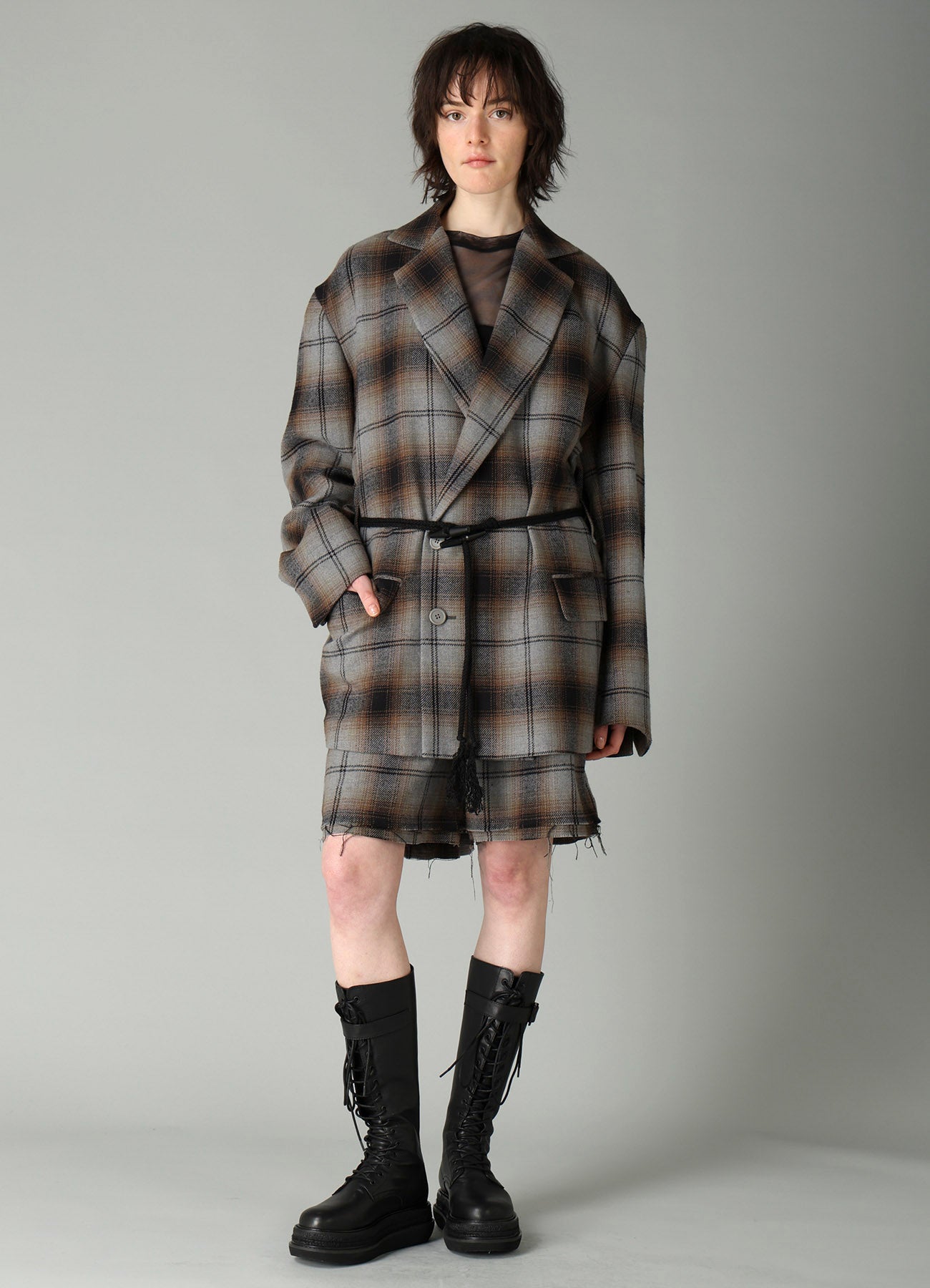 BRUSHED PLAID TOGGLE B DETAIL JACKET – THE SHOP YOHJI YAMAMOTO