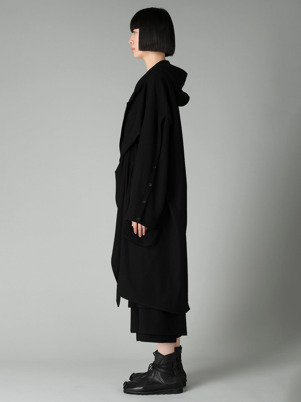 FLANNEL HOODED O SLEEVE COAT