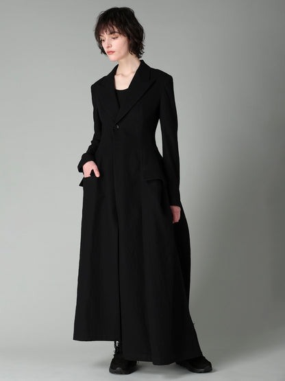 MILLED GABARDINE PEAKED FLARE LONG COAT