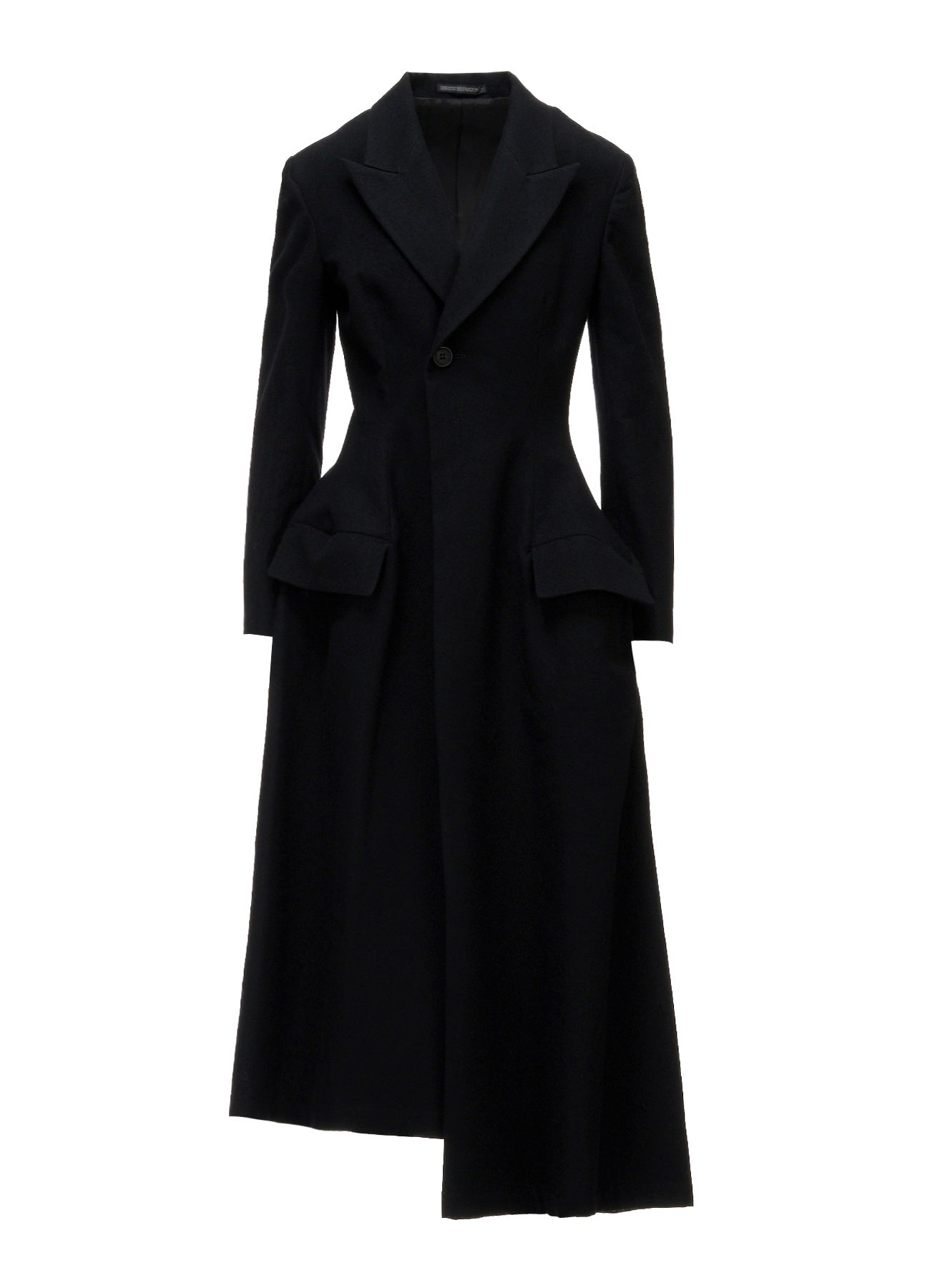 MILLED GABARDINE PEAKED FLARE LONG COAT