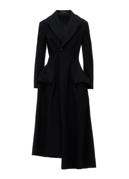 MILLED GABARDINE PEAKED FLARE LONG COAT